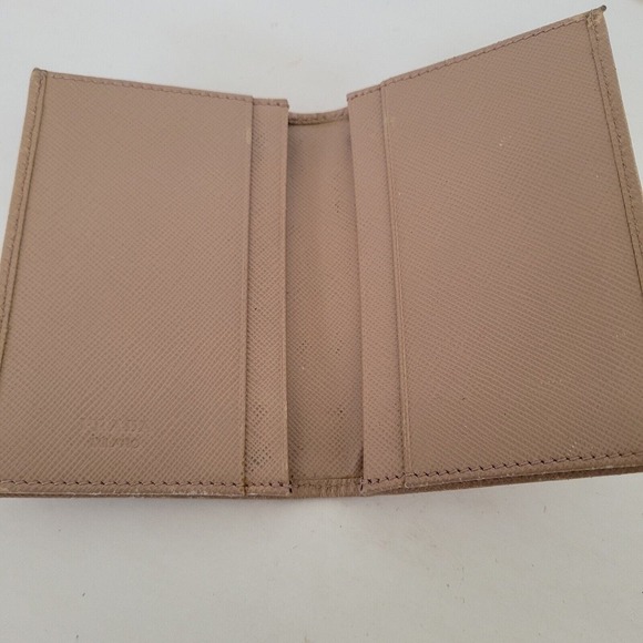 PRADA Beige Tan Leather Wallet Small Saffiano Card Case Holder Bifold - Picture 7 of 10